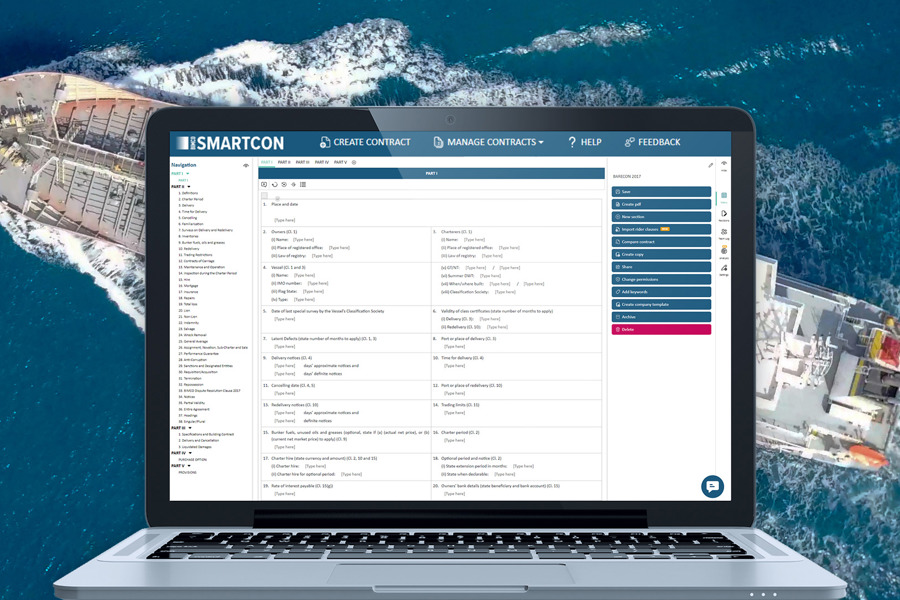 Laptop screen superimposed on an image of the sea from BIMCO SmartCon source media